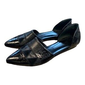 Jenni Kayne | Black d’Orsay Croc Embossed Pointed Flats EU 36 / 6